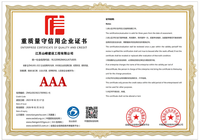 重質量守信用企業證書